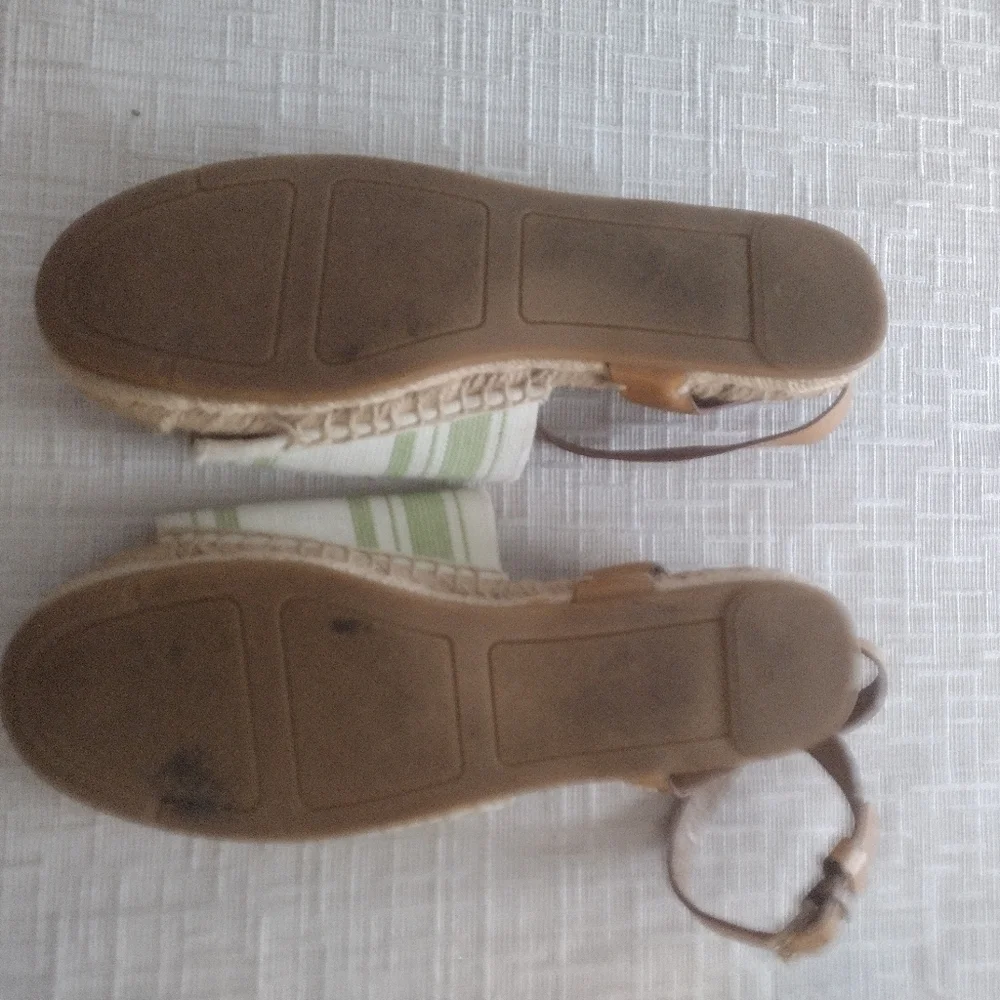 Tory Burch Logo Espadrille Sandals Shoes Womens Sz 8.5 Brown Green Beige Strappy